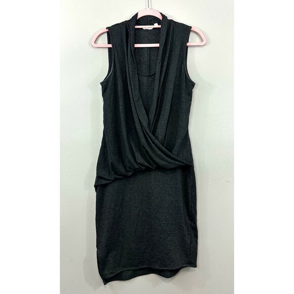 Athleta Gray Duet Faux Wrap Sleeveless Draped Asymmetrical Stretchy Dress Sz S - Picture 3 of 10
